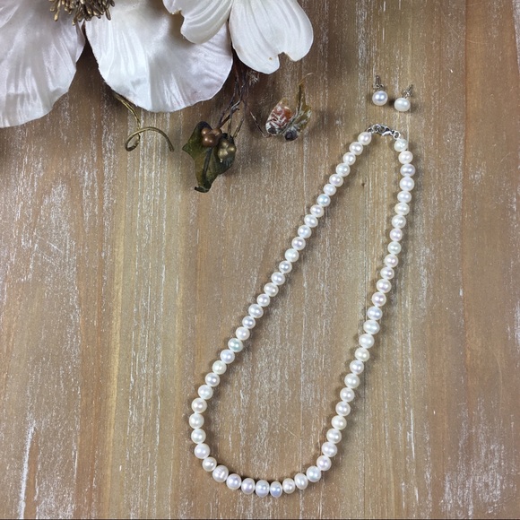 Marsala Other - MARSALA Sterling Silver Pearl Necklace/Earring Set